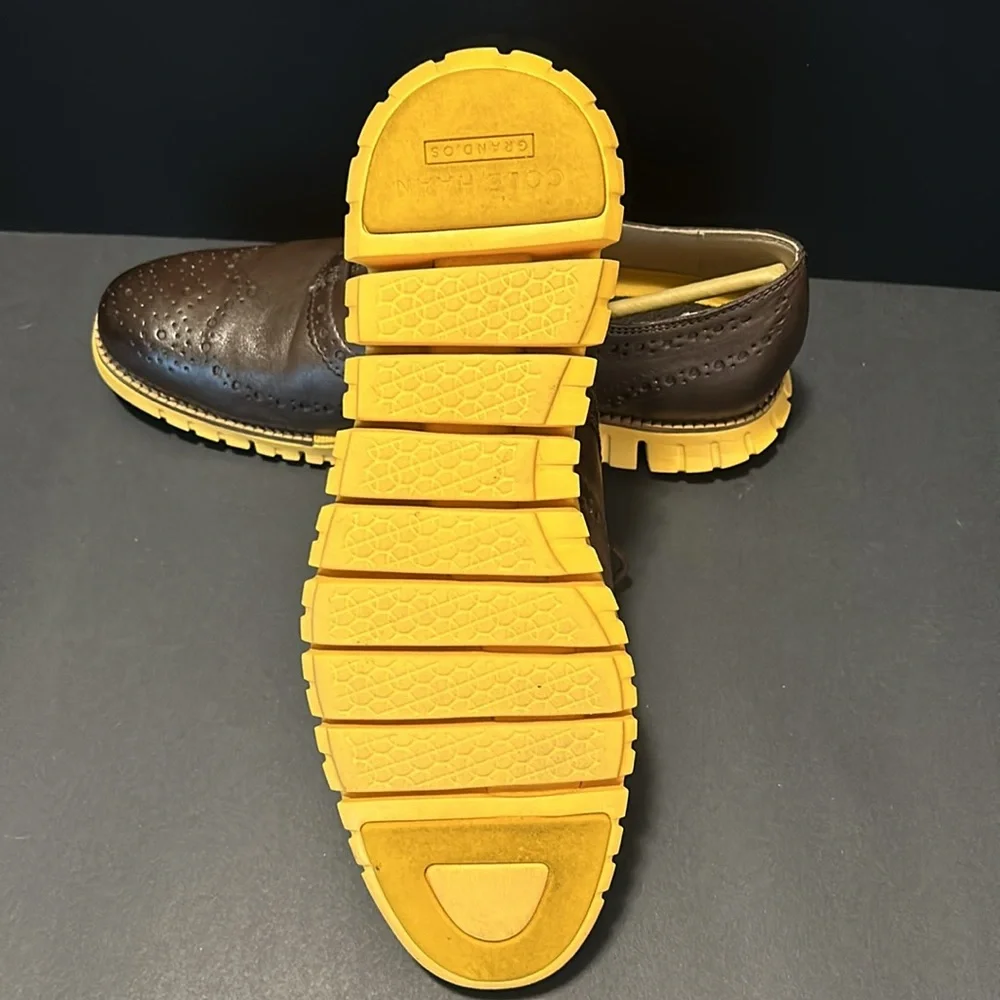 Cole Haan Brown Leather Wingtip Derbys with Yellow Sole